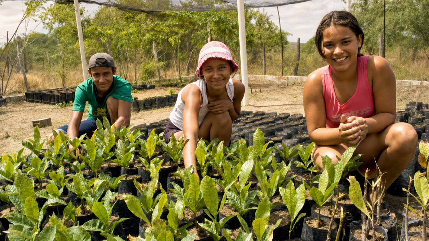 Jovens em atividade agrícola